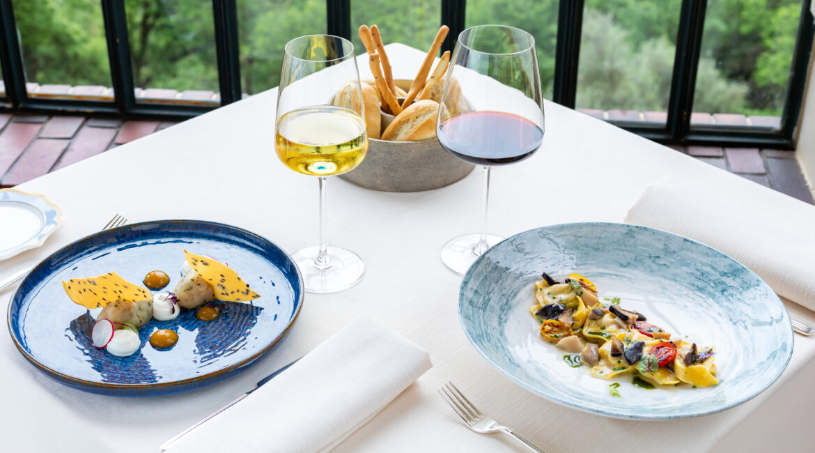 Artfully presented dishes at the restaurant at Villa Sostaga