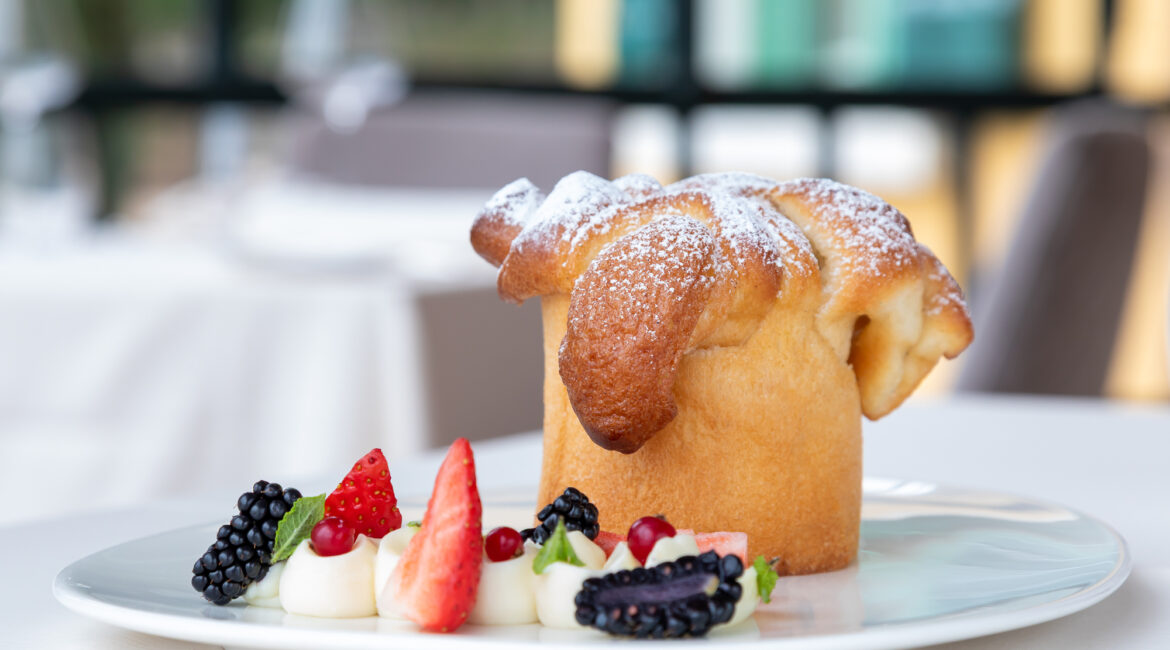 Decadent pudding at the restaurant at Villa Sostaga