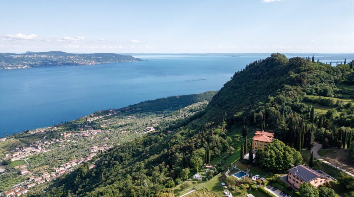 Panoramic view across Lake Garda from the hills above Gargnano