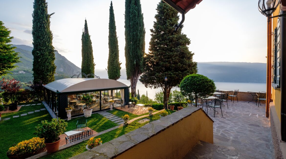 Villa Sostaga boutique hotel and grounds overlooking Lake Garda in Gargnano, Italy