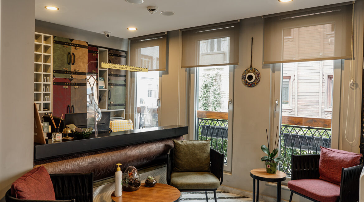 Welcoming lobby at Hotel Poem, Istanbul, with relaxed, residential-style interiors