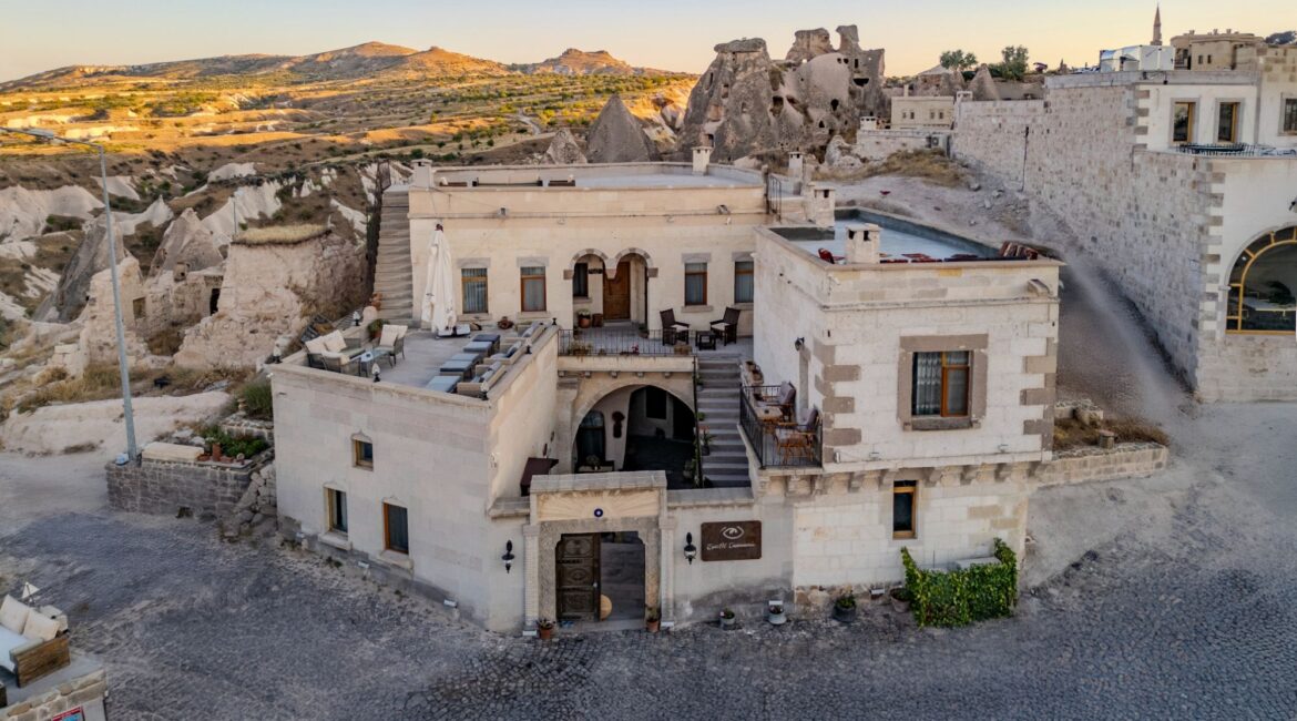 Eyes of Cappadocia exterior and surrounding village setting in Uchisar