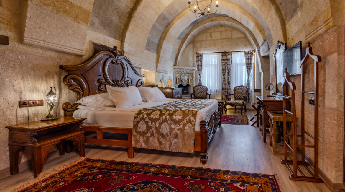 Tilsim Family Junior Suite No 107-108 with carved stone interiors and traditional furnishings