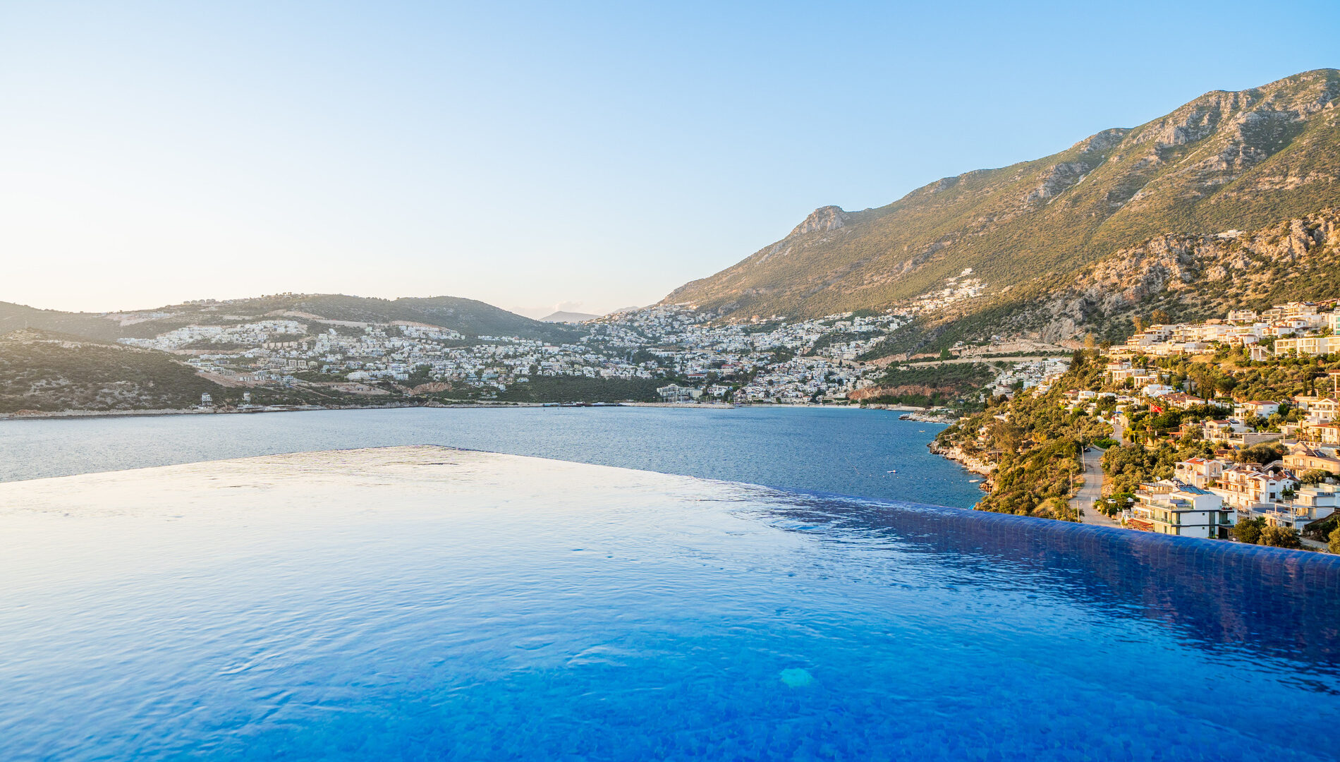 Glorious infinity pool at Villa Cennet Koy Kalkan with far reaching sea views towards Kalkan harbour