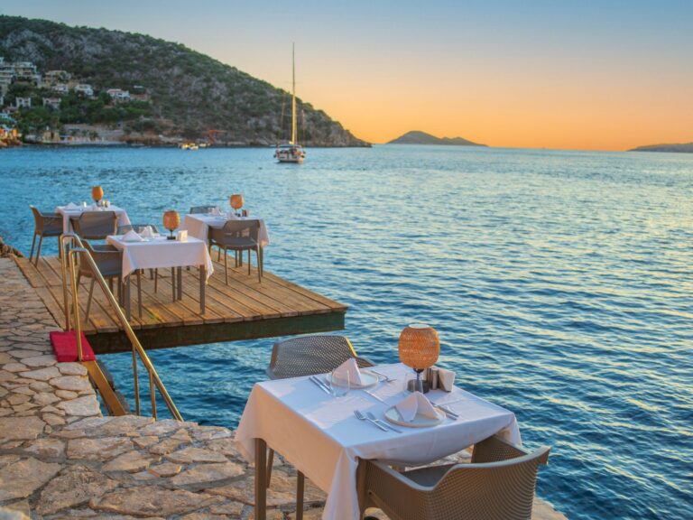 Sunset dining experience at Mahal Beach Club, a leading beach club in Kalkan