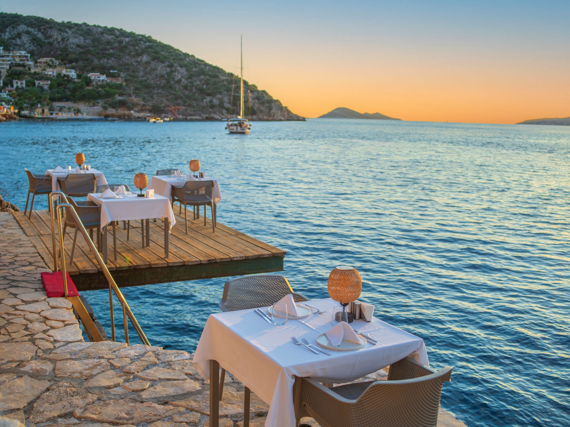 Sunset dining experience at Mahal Beach Club, a leading beach club in Kalkan