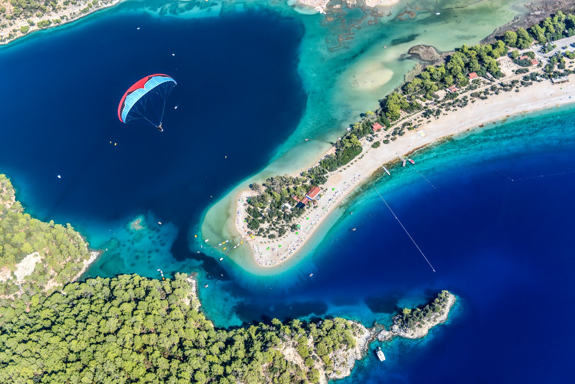 Aerial view of Ölüdeniz Blue Lagoon and surrounding coastline in Fethiye