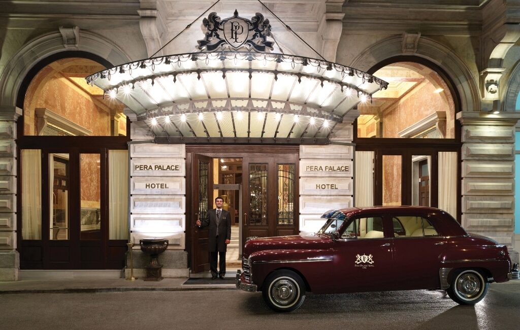 Pera Palace Hotel Istanbul main entrance with vintage car