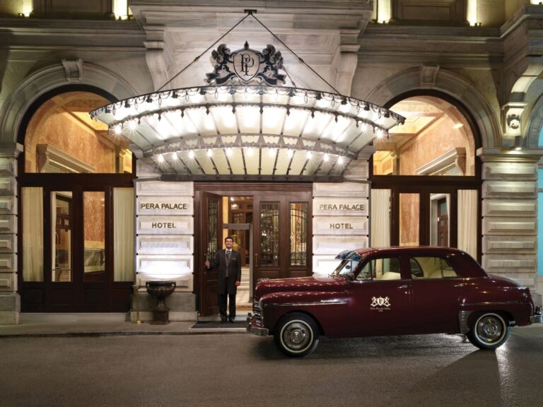 Pera Palace Hotel Istanbul main entrance with vintage car