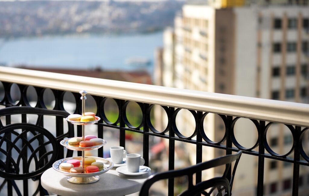 Private balcony with city and Golden Horn views at Pera Palace Hotel Istanbul