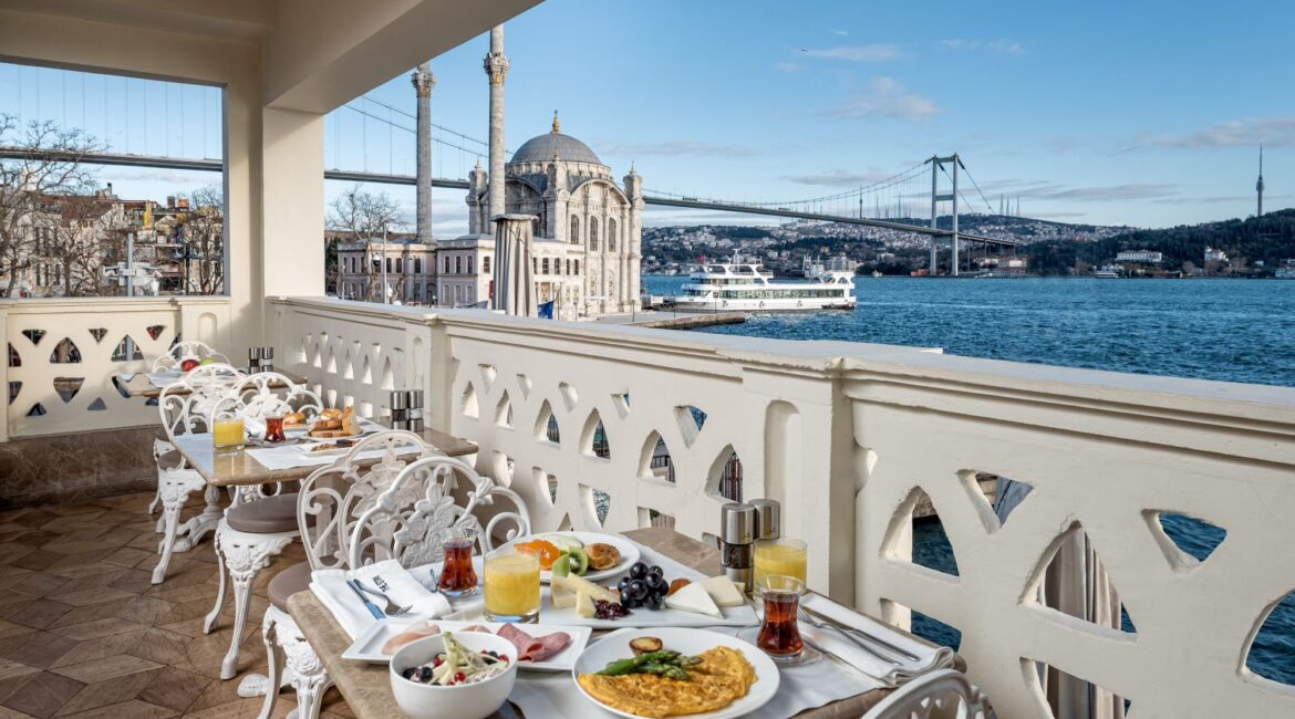 Waterfront breakfast terrace overlooking the Bosphorus at The Stay Bosphorus Istanbul