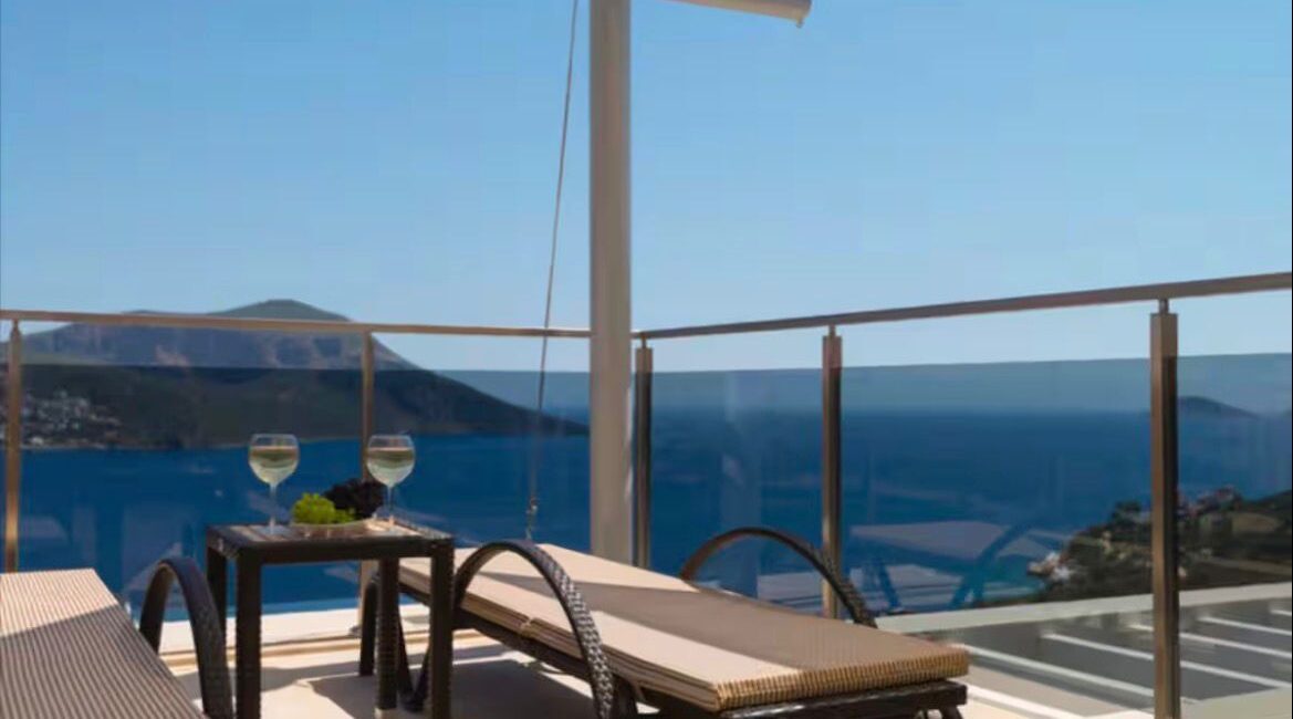 Panoramic rooftop terrace with Mediterranean views at Topaz Penthouse Kalkan