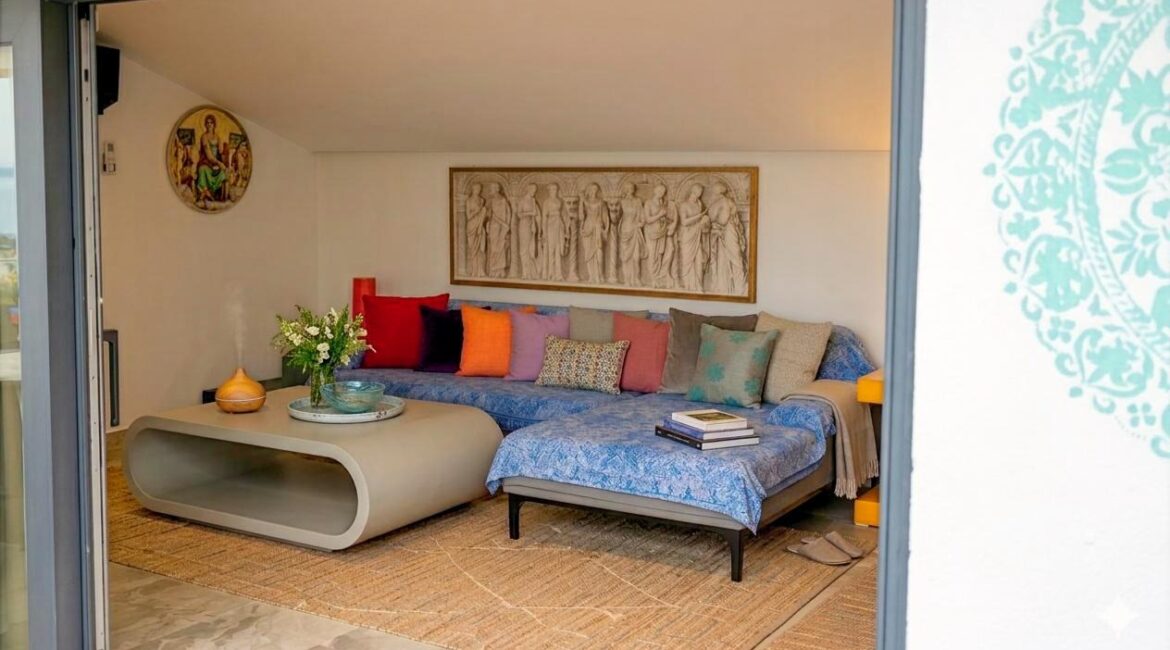 Comfortable lounge area at Topaz Penthouse Kalkan with contemporary furnishings