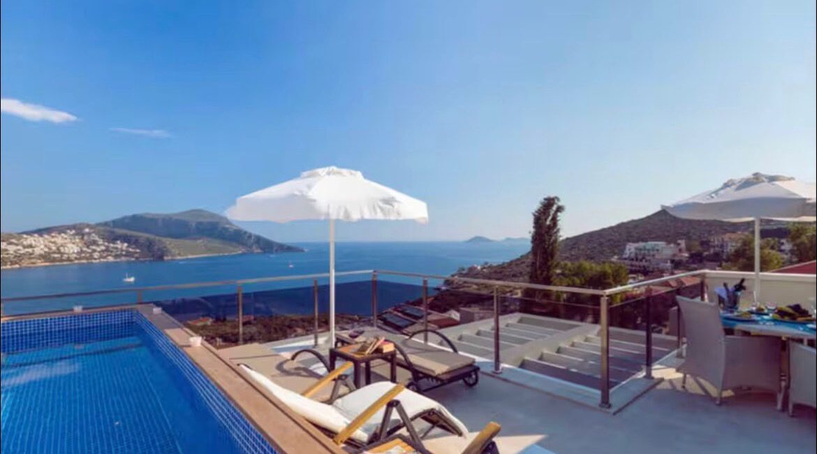 Private rooftop pool overlooking Kalkan Bay from Topaz Penthouse at Mavi Su House