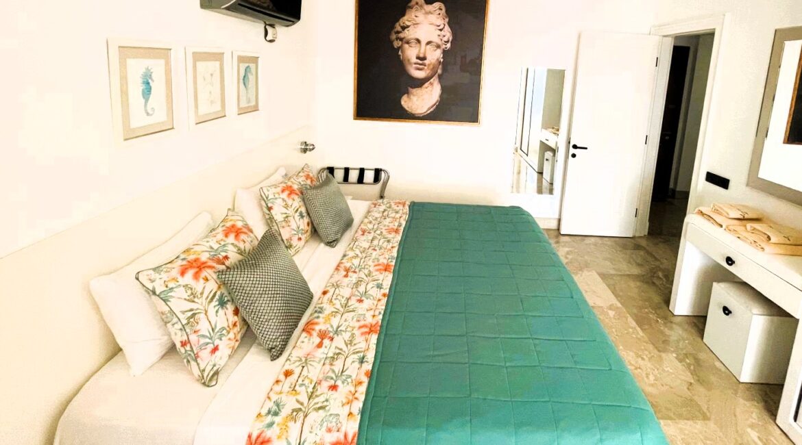 Second bedroom with Mediterranean sea views at Topaz Penthouse at Mavi Su House Kalkan