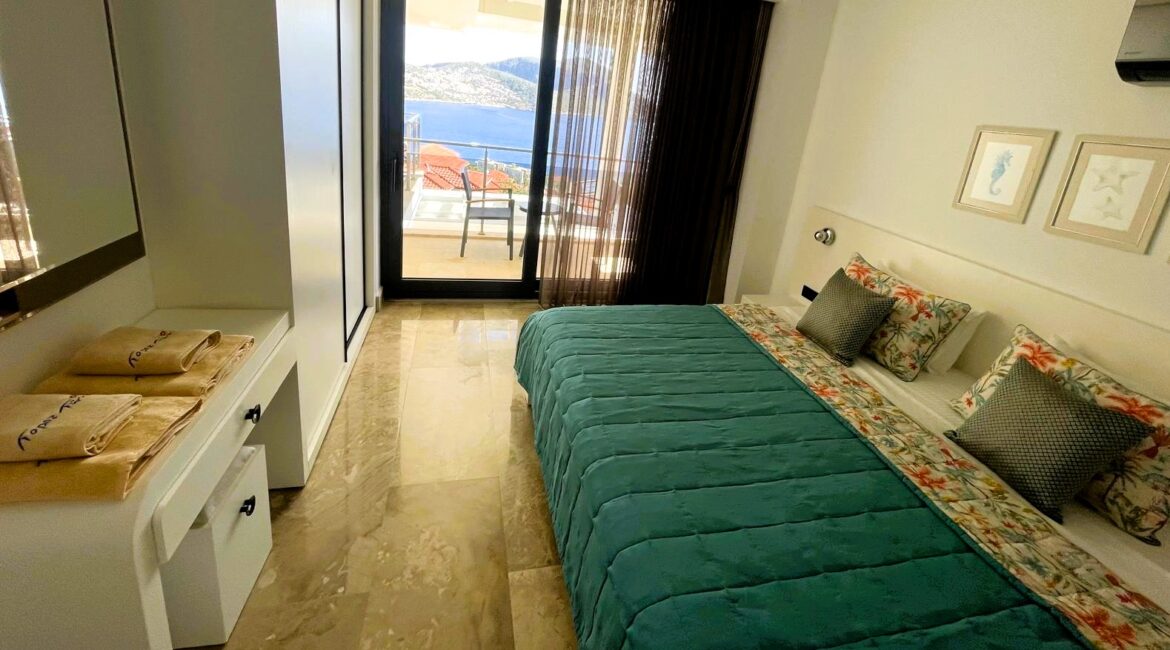 Stylish second double bedroom with contemporary interiors at Topaz Penthouse Kalkan