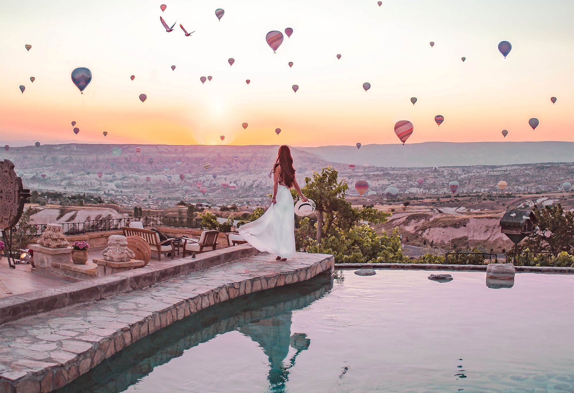 Hot-air balloon sunrise views from Museum Hotel Cappadocia in Uchisar
