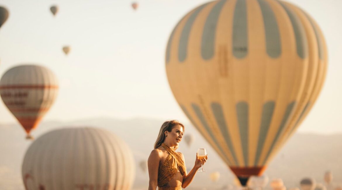 Sunrise hot-air balloon views from Museum Hotel Cappadocia in Uchisar