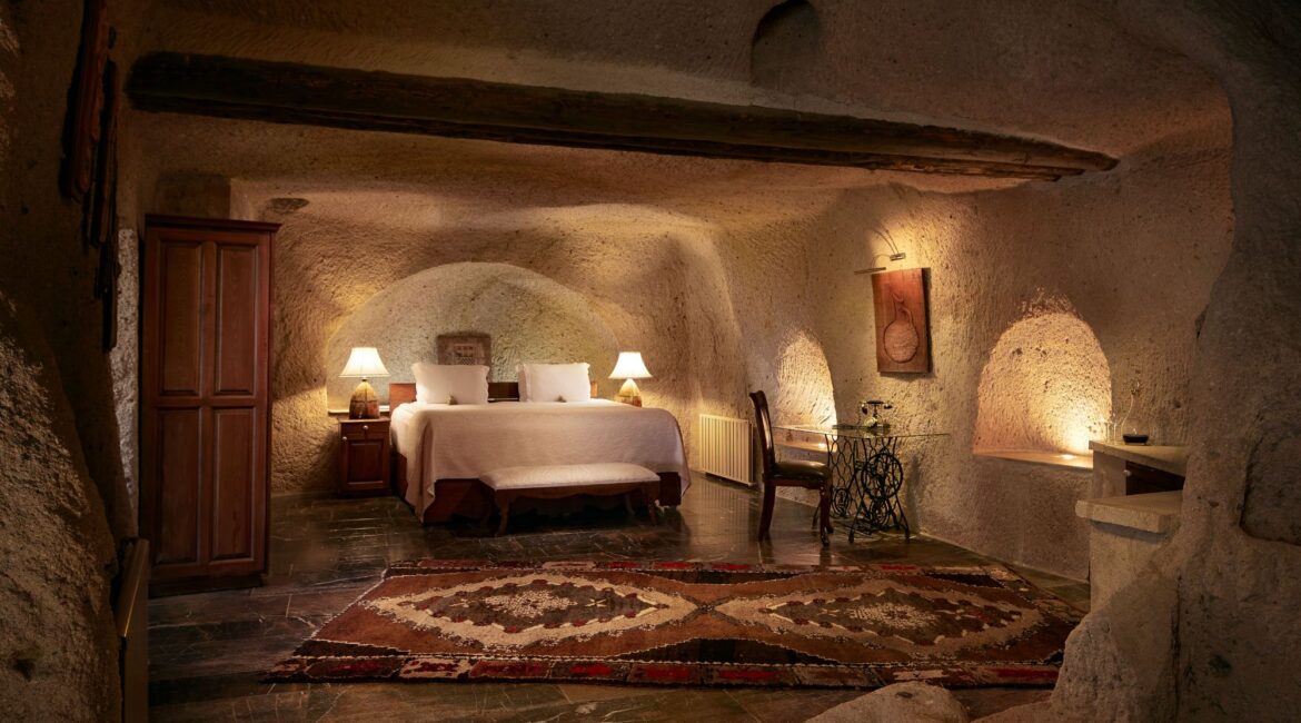 Luxury cave bedroom suite at Museum Hotel Cappadocia in Uchisar