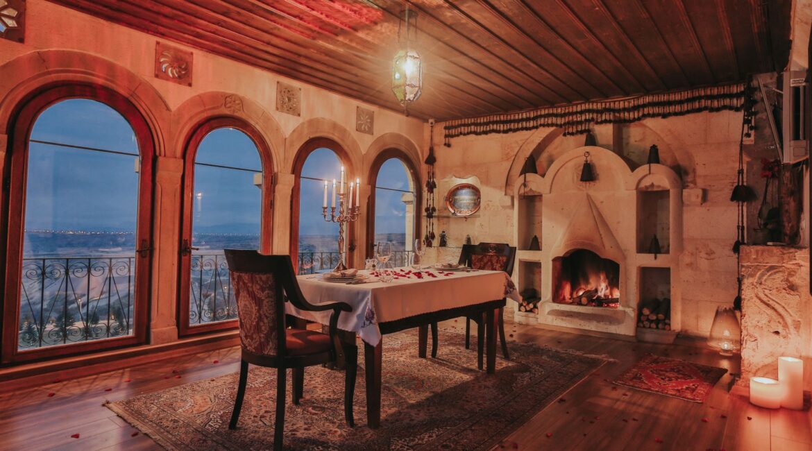 Elegant valley view lounge at Museum Hotel Cappadocia in Uchisar