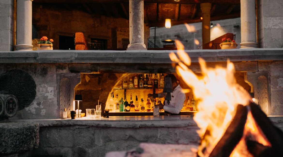 Outdoor fireplace terrace at Museum Hotel Cappadocia