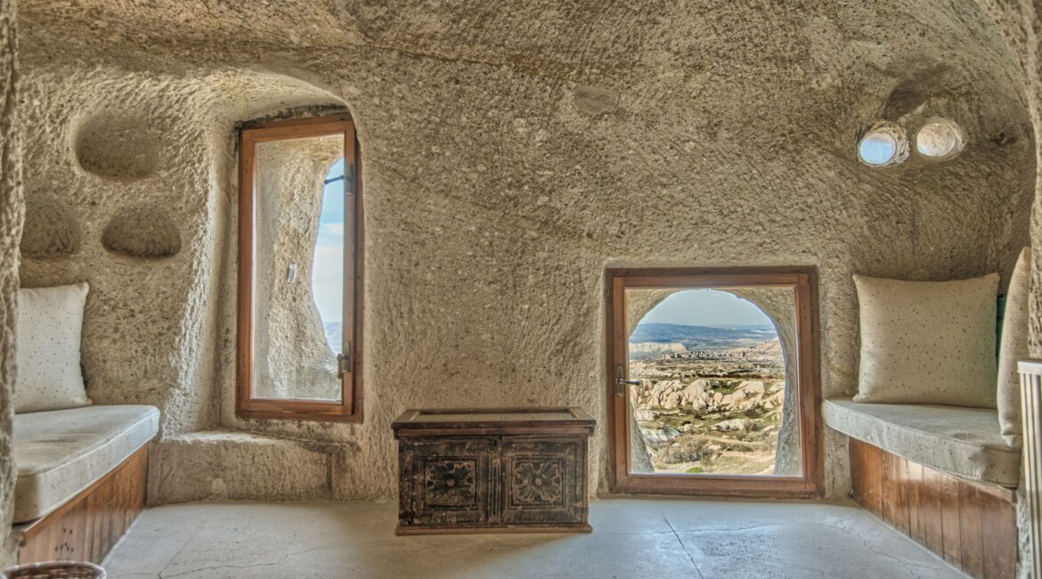 Traditional cave suite interiors at Museum Hotel Cappadocia in Cappadocia