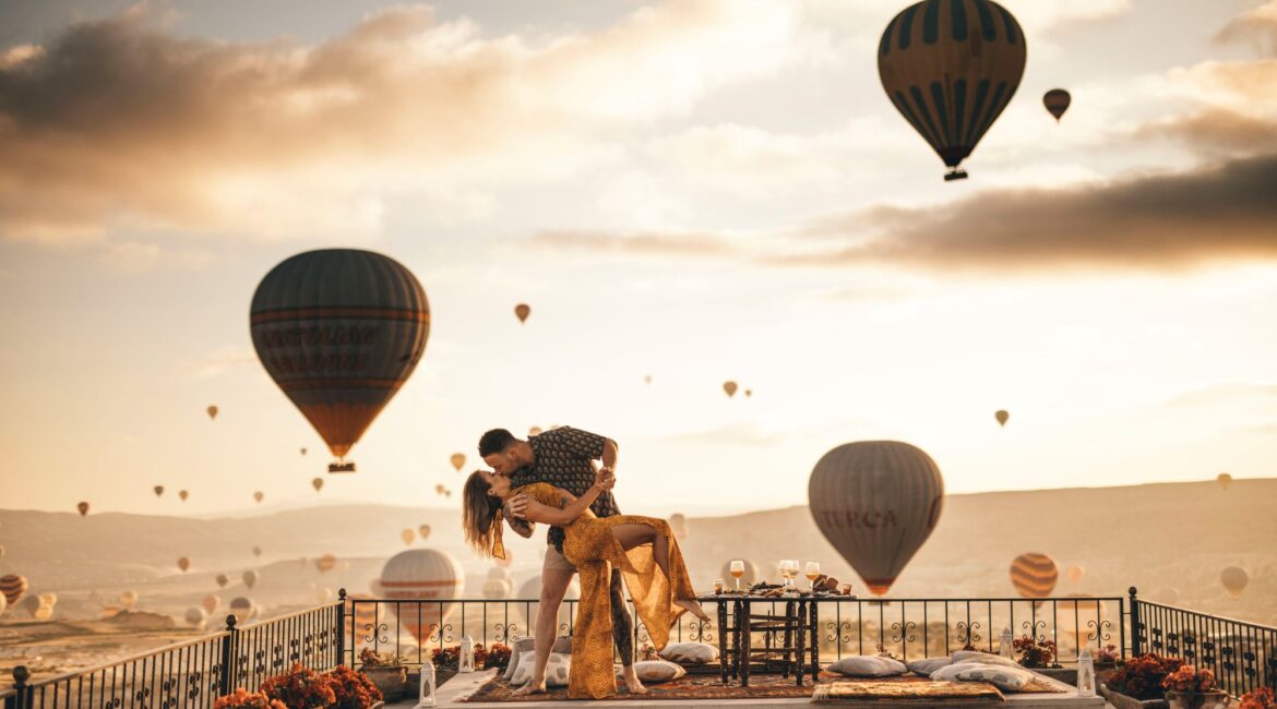 Romantic breakfast with hot-air balloon views at Museum Hotel Cappadocia