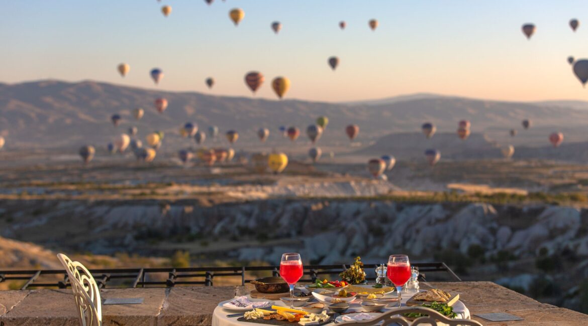 Private breakfast terrace overlooking Cappadocia at Museum Hotel in Uchisar