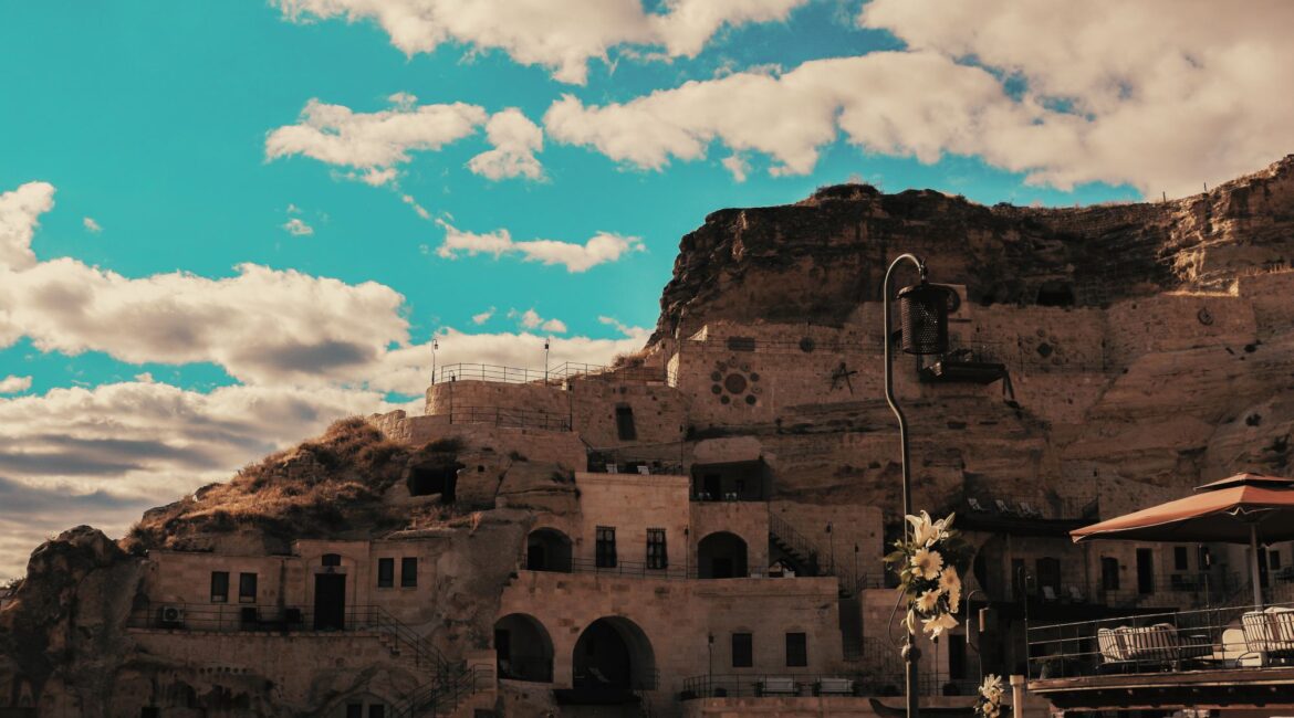 Historic cave houses and terraces at Yunak Evleri Cappadocia