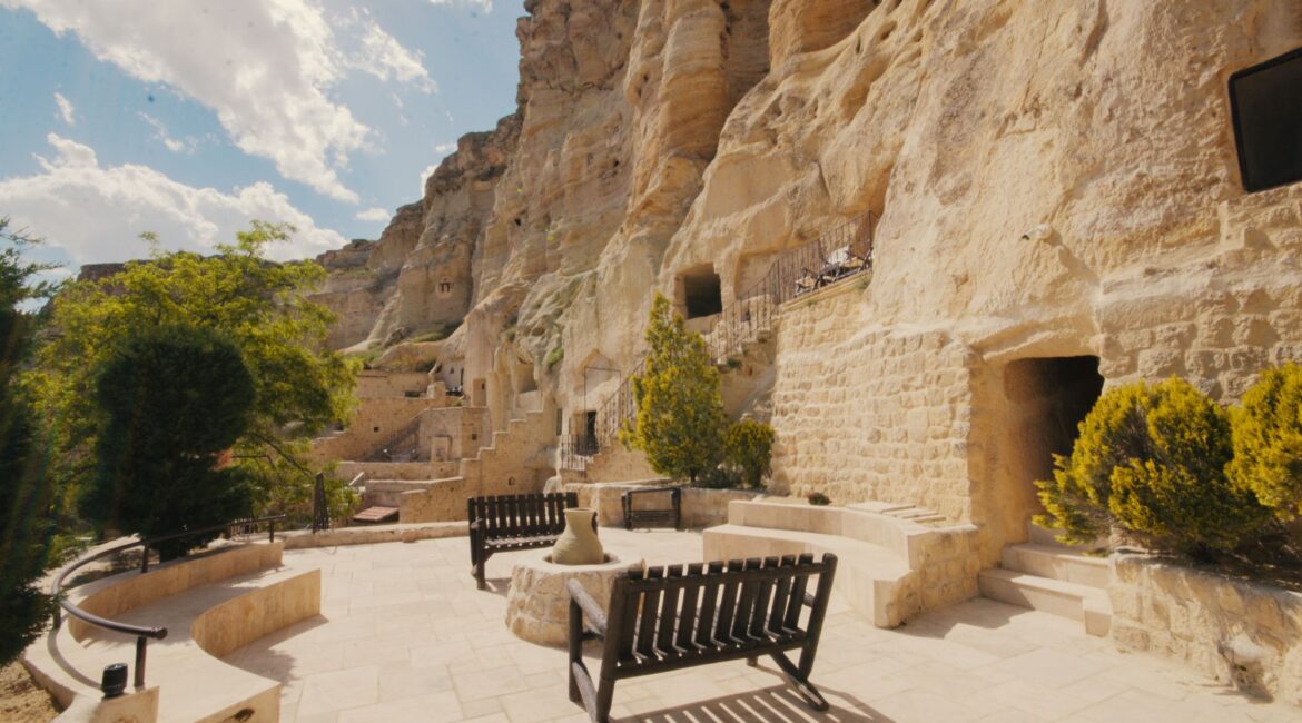 Private terrace set within Cappadocia's cave landscape