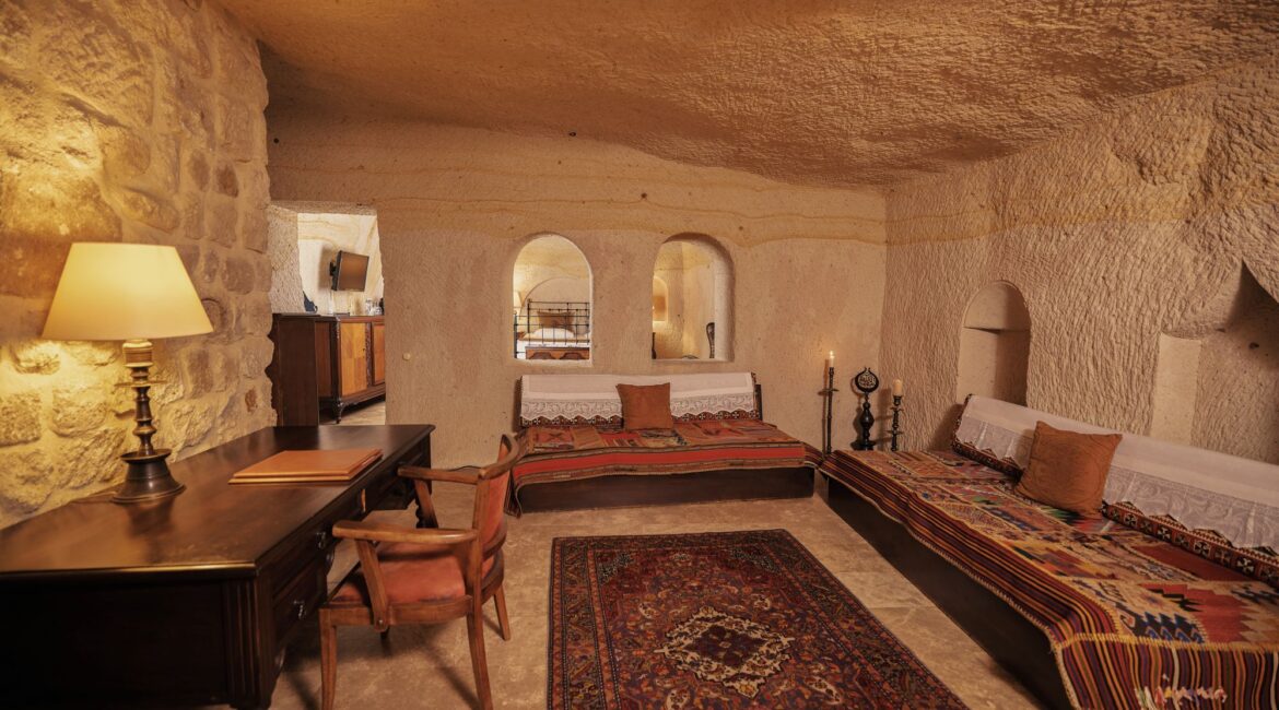 Authentic cave suite interior at Yunak Evleri Cave Hotel
