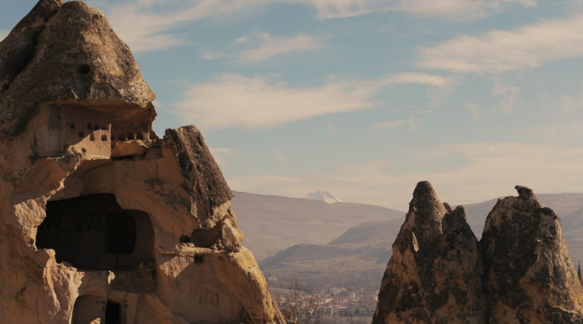 View through Cappadocia's rock formations from Yunak Evleri