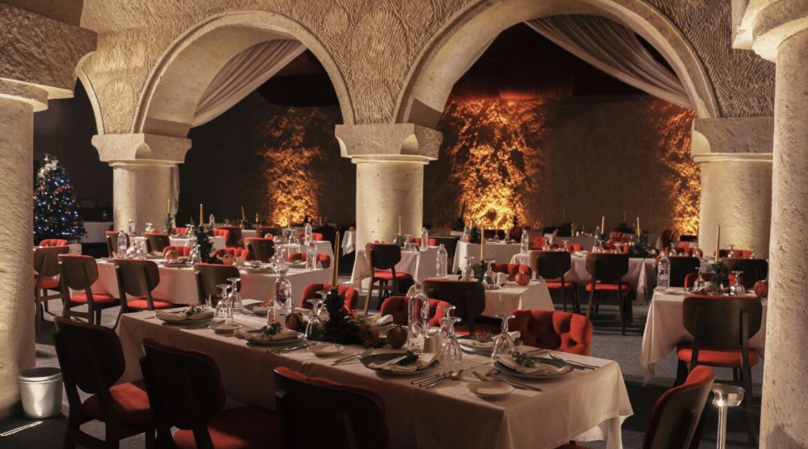 Historic cave restaurant interior at Caverna Restaurant