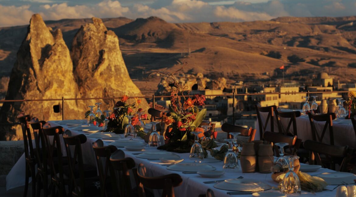 Al fresco dining with Cappadocia valley views at Yunak Evleri