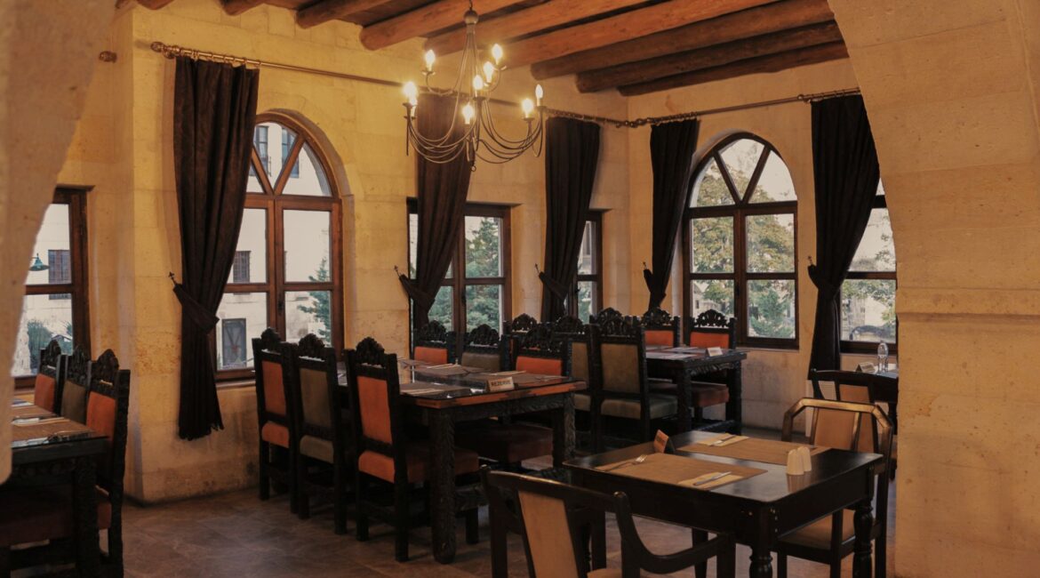 Traditional dining room at Caverna Restaurant, Yunak Evleri Cappadocia