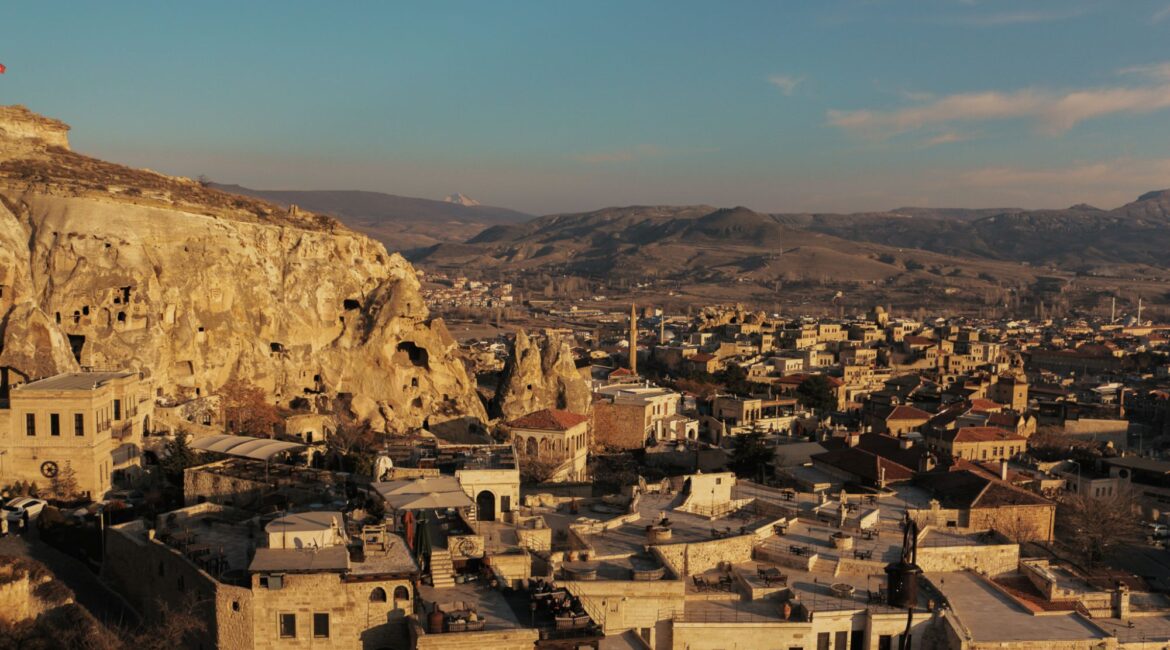 Panoramic view across Ürgüp from Yunak Evleri Cave Hotel, Cappadocia