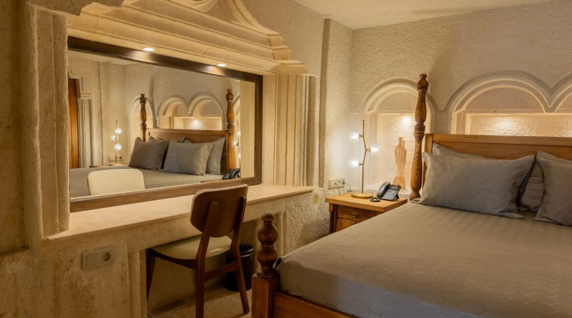 Classic bedroom at Asmali Konak Cave Suites, authentic hotel in Urgup, Cappadocia