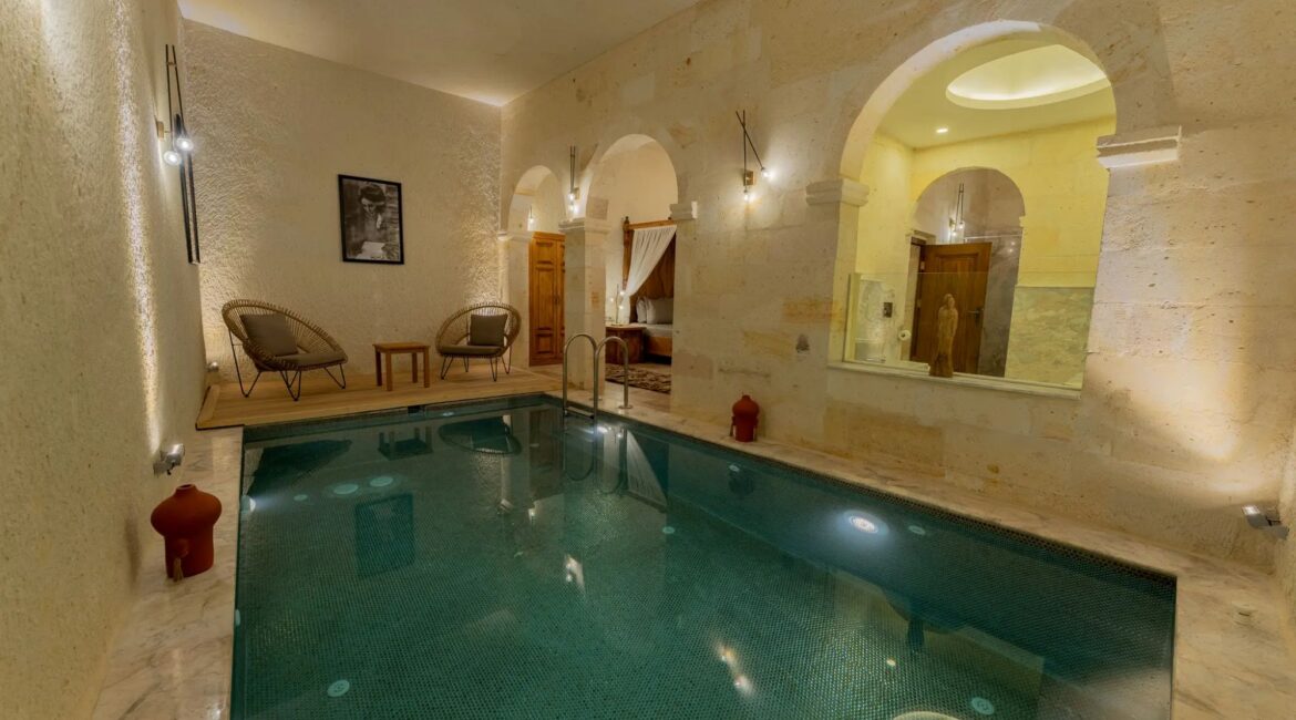 Private indoor pool within the Romance Suite at Asmali Konak Cave Suites