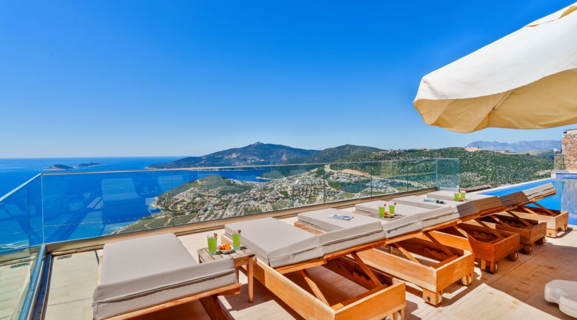 Sun terrace with panoramic sea views at Villa Sedir Ev, Kalkan