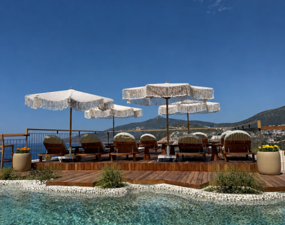 Panoramic sea-view terrace at Casa Pery Kalkan overlooking Kalkan Bay and the Mediterranean