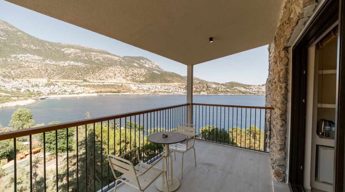 Covered terrace with panoramic views from a Comfort Suite at Likya Gardens.