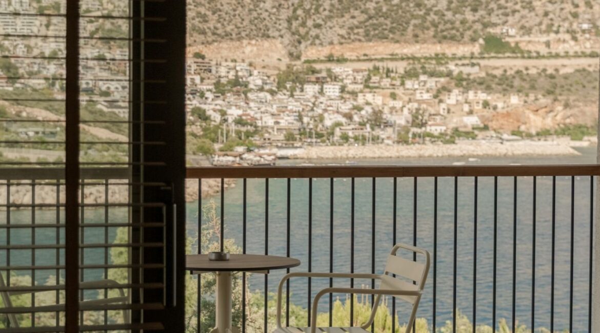 Mediterranean sea view from the private balcony of a Comfort Suite at Likya Gardens.