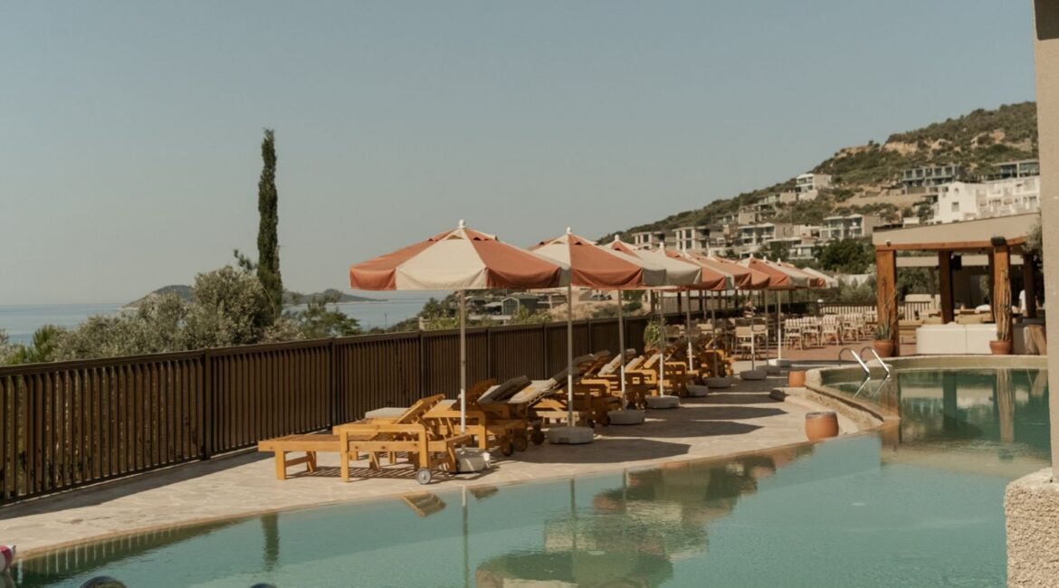 Infinity pool overlooking Kalkan Bay at Asfiya Sea View, an adults-only boutique hotel in Kalkan, Turkey.