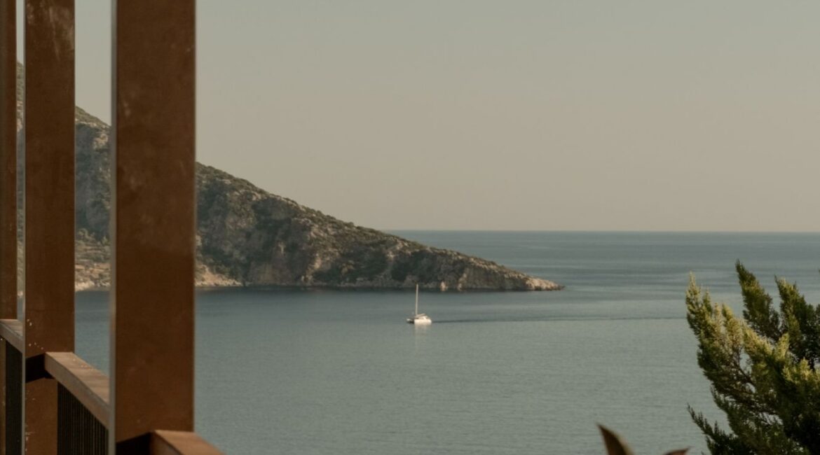 Mediterranean sea views from the rooftop terrace at Asfiya Sea View in Kalkan.