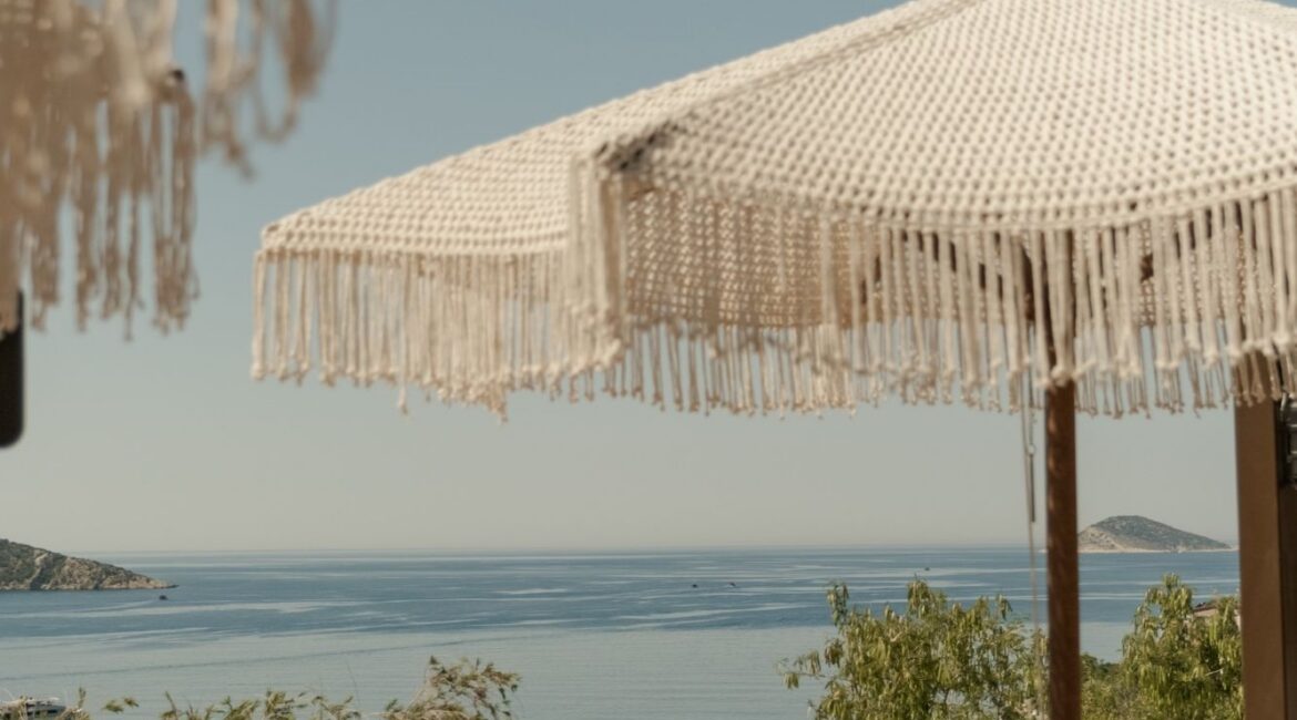 wimming pool with sun loungers overlooking the Mediterranean at Asfiya Sea View boutique hotel in Kalkan.