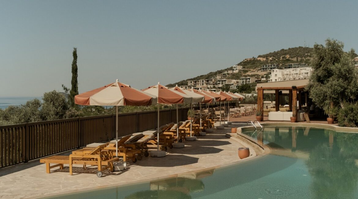 Infinity pool overlooking Kalkan Bay at Asfiya Sea View, an adults-only boutique hotel in Kalkan, Turkey.