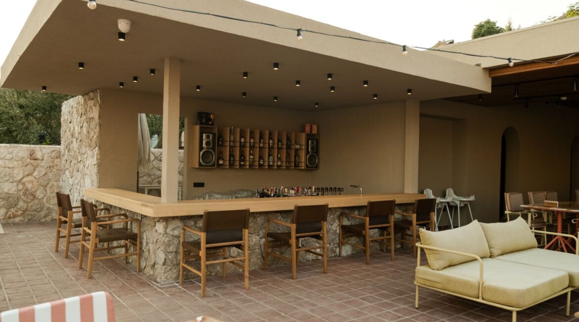 Poolside bar and lounge area at Asfiya Sea View Hotel, Kalkan