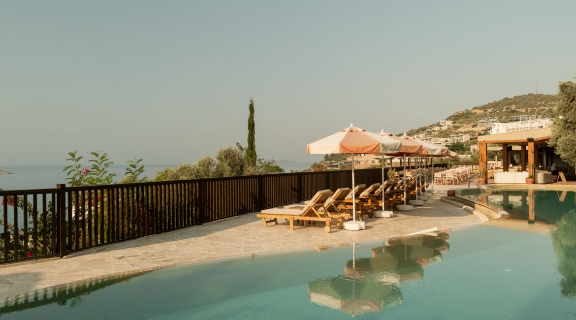 Swimming pool with Mediterranean views at Asfiya Sea View Hotel, Kalkan